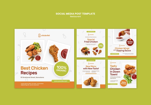 Coleção de postagens do Instagram para restaurante de frango frito