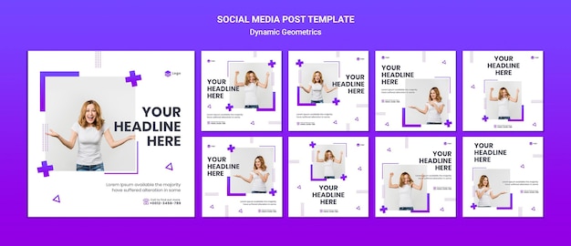 PSD grátis coleção de postagens do instagram para tema grátis com geometria dinâmica