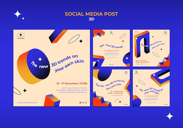 Coleção de postagens do Instagram para tendências 3D