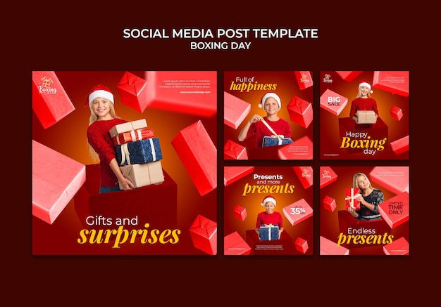 PSD grátis coleção de postagens nas redes sociais do boxing day festivo