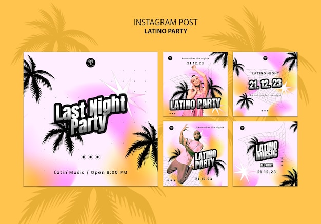 PSD grátis coleção de postagens no instagram para uma festa com tema latino tropical