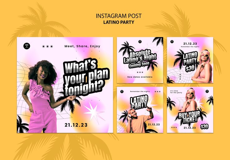 PSD grátis coleção de postagens no instagram para uma festa com tema latino tropical