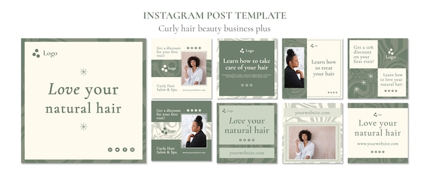 PSD grátis coleção de posts do instagram para cabelos e cuidados com os cabelos naturais