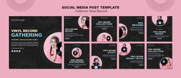 PSD grátis coleção de publicações do instagram de discos de vinil