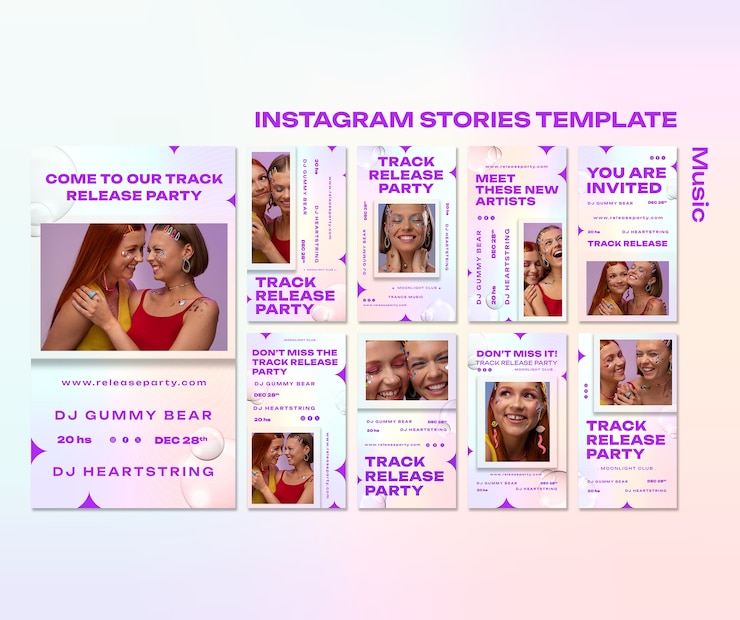 PSD grátis coleção de stories do instagram para festa de lançamento de faixa musical