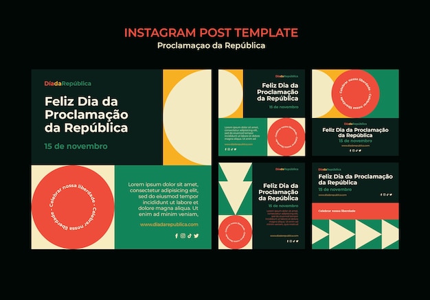 PSD grátis coleção geométrica de postagens do instagram para celebração da proclamação da republica