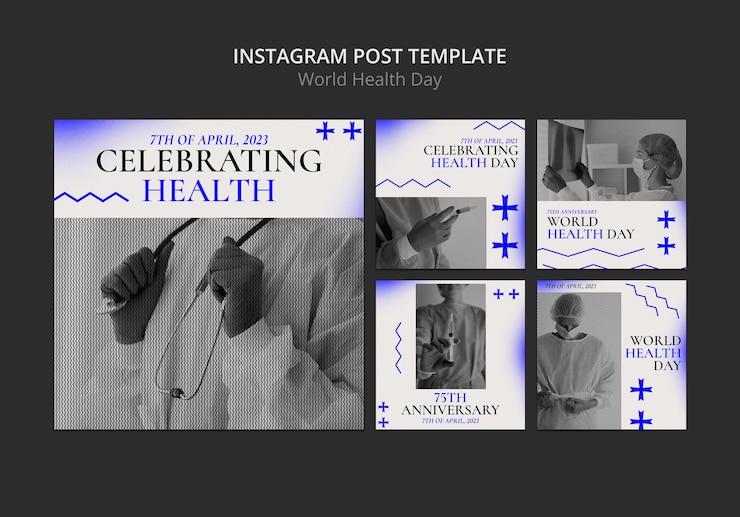 PSD grátis colecção de postagens no instagram para a celebração do dia mundial da saúde