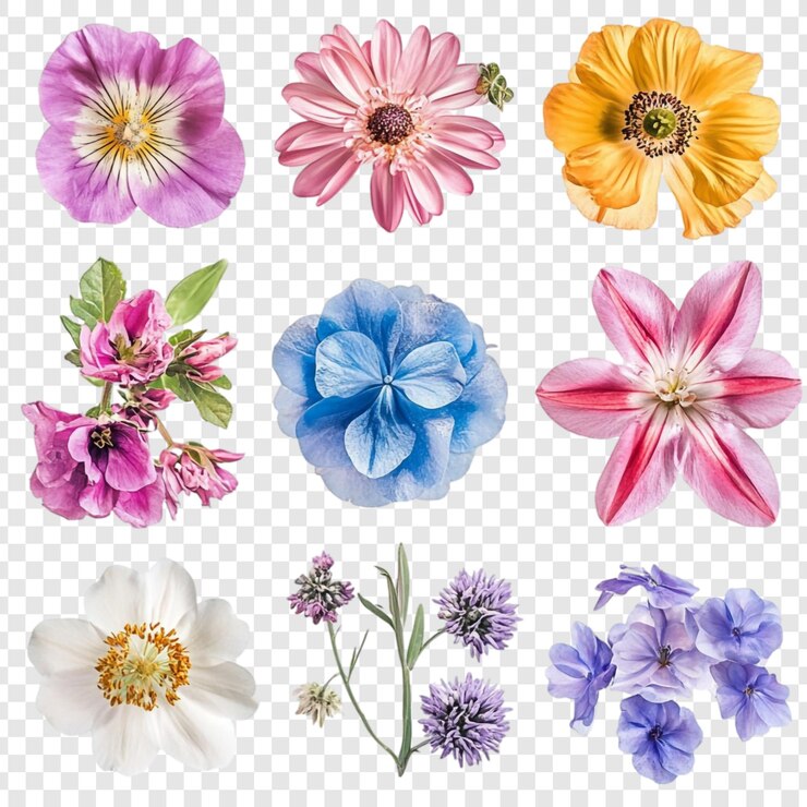 PSD grátis colecção floral vibrante uma impressionante variedade de nove flores únicas