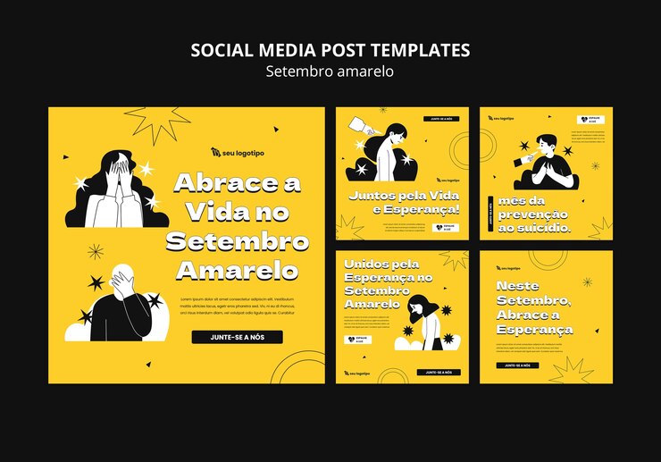 PSD grátis coleta de postagens no instagram para a campanha de conscientização sobre prevenção de suicídios no mês brasileiro