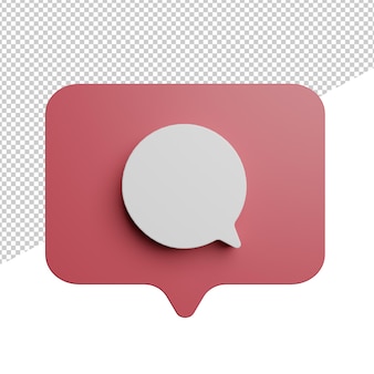 Comentário, vista frontal, ícone de mídia social ilustração de renderização 3d fundo transparente psd
