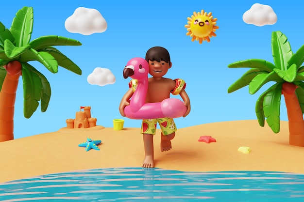 PSD grátis composição de personagens de beach boy 3d