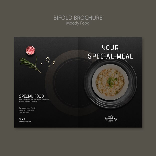 Conceito de brochura bifold de restaurante de comida temperamental