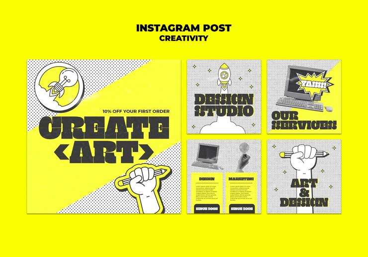 PSD grátis conceito de criatividade de design plano postagens no instagram