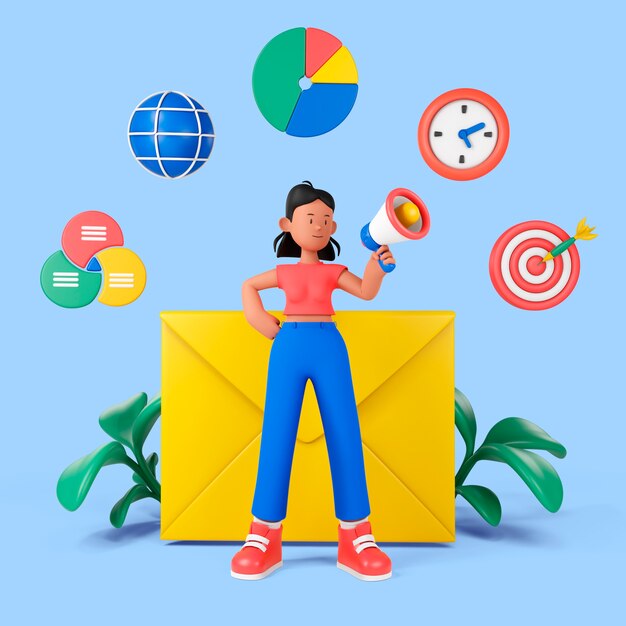 Conceito de marketing com mulher segurando megafone
