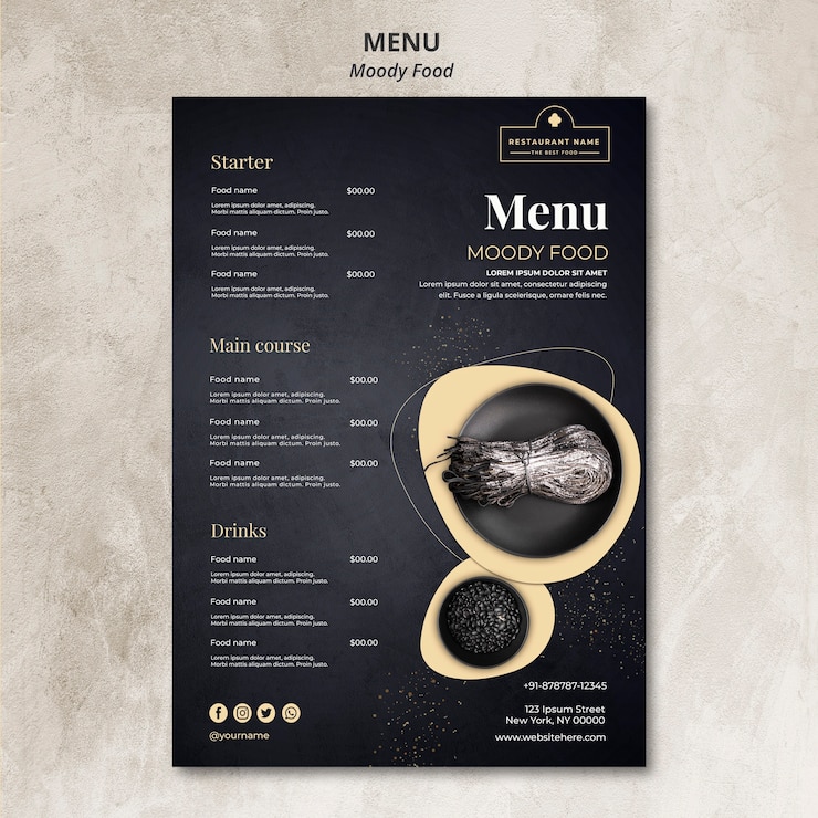 PSD grátis conceito de menu de restaurante de comida temperamental