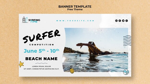 Conceito de modelo de banner de surfista