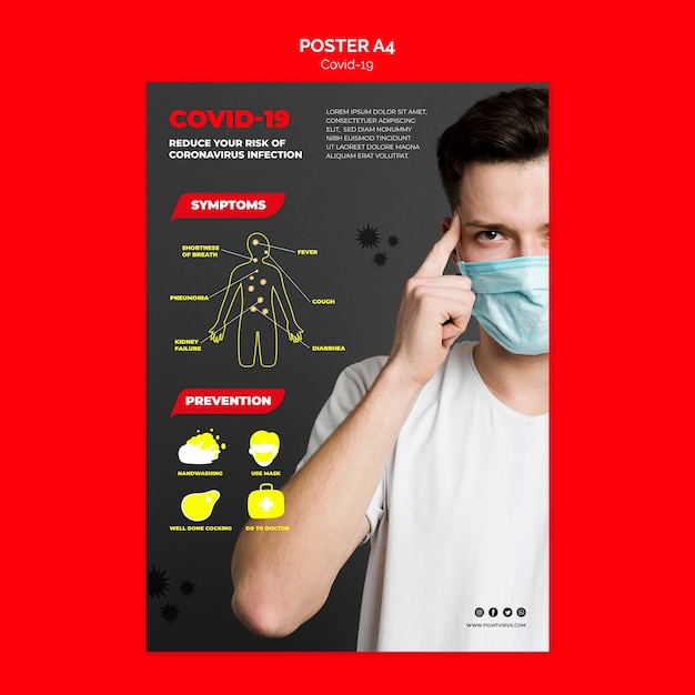 PSD grátis conceito de modelo de cartaz de prevenção de coronavírus