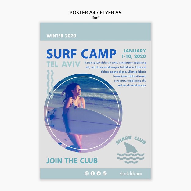 Conceito de modelo de cartaz de surf