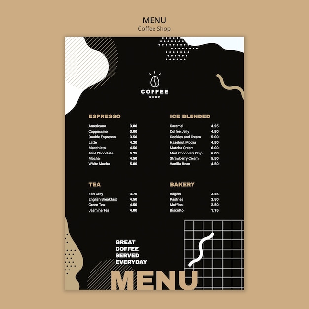 PSD grátis conceito de modelo de menu para café