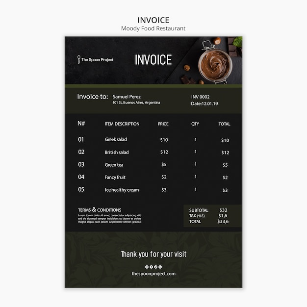 PSD grátis conceito de modelo de restaurante de comida temperamental para fatura