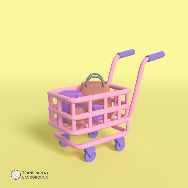 Ícone de carrinho de compras isolado 3d render ilustração