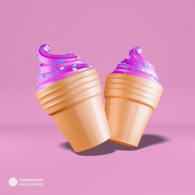 Ícone de casquinha de sorvete isolado renderização 3d ilustração