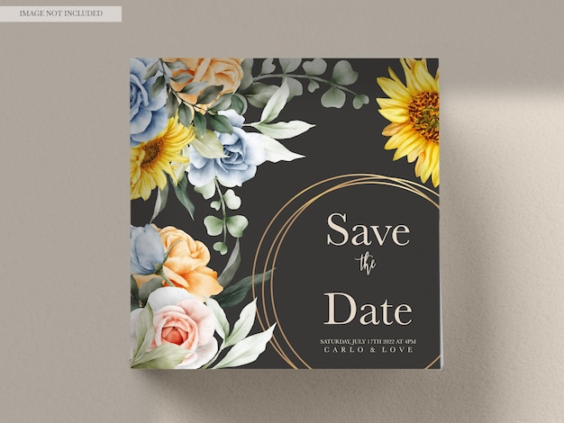 PSD grátis conjunto de cartão de convite de casamento de flor de primavera aquarela vintage