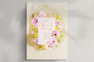 PSD grátis conjunto de cartão de convite de flor de cerejeira desenhado à mão