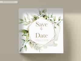 PSD grátis conjunto de cartão de convite elegante folhas aquarela