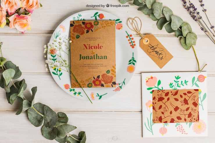 PSD grátis conjunto de casamento de papelaria de papelão