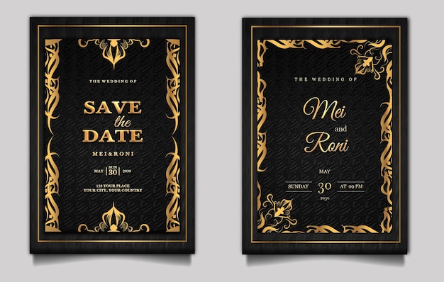 Conjunto de design de cartão de convite de casamento de luxo