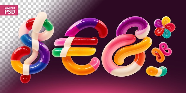 Conjunto de fonte colorida feita em forma de um doce doce Criado usando tecnologia generativa de IA