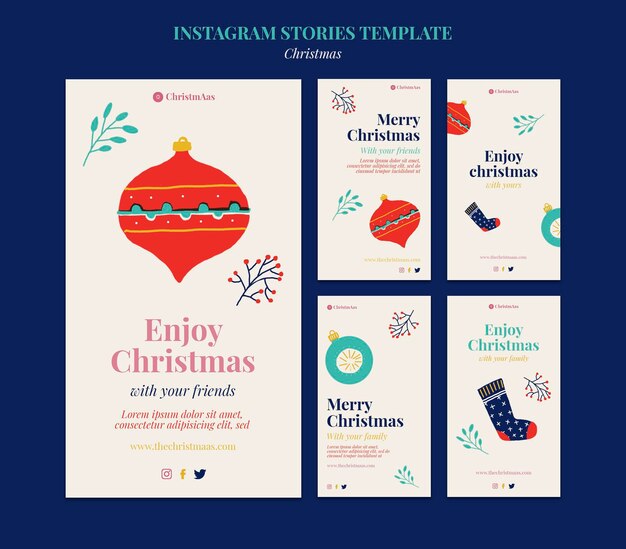 Conjunto de histórias de feliz natal nas redes sociais