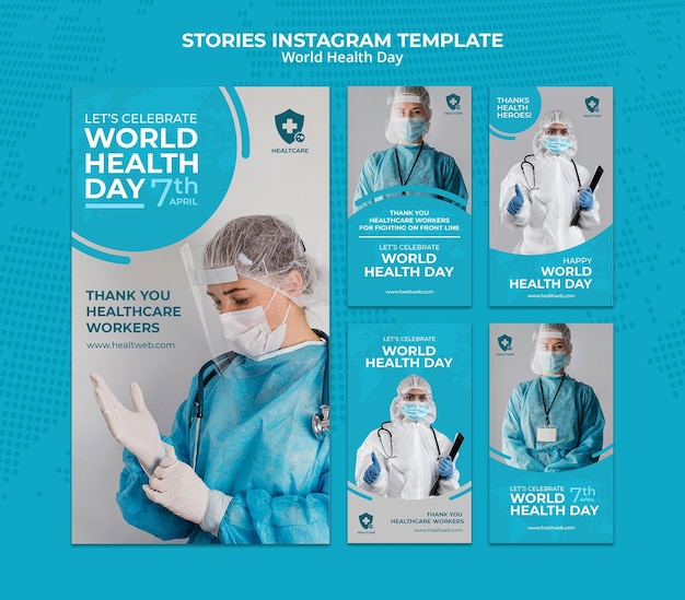 Conjunto de histórias do instagram para o dia mundial da saúde