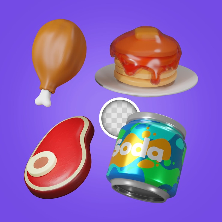 PSD grátis conjunto de ícones 3d de comida e bebida ilustração 3d