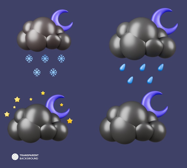 PSD grátis conjunto de ícones 3d de nuvem escura renderização 3d ilustração