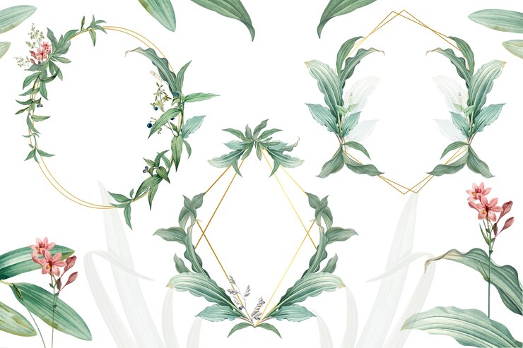 PSD grátis conjunto de molduras vazias com design de folhas verdes