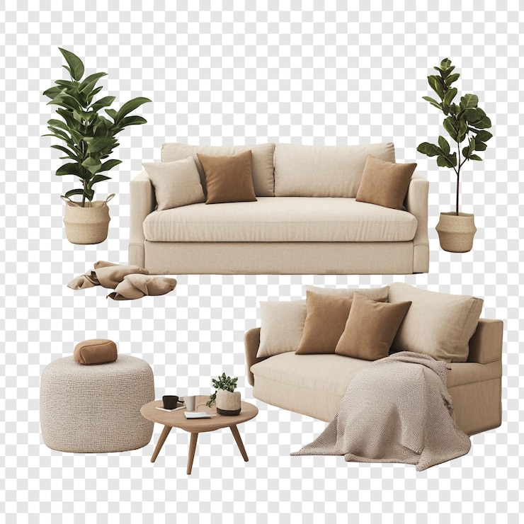 PSD grátis conjunto de móveis elegantes de sala de estar bege