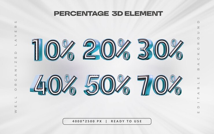 PSD grátis conjunto de números percentuais azuis ilustração de renderização 3d isolada