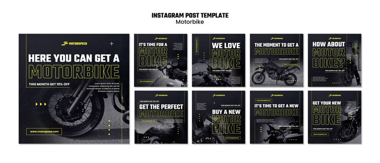 PSD grátis conjunto de postagem de instagram de negócios de moto realista