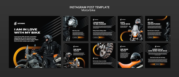 PSD grátis conjunto de postagem de instagram de negócios de moto realista