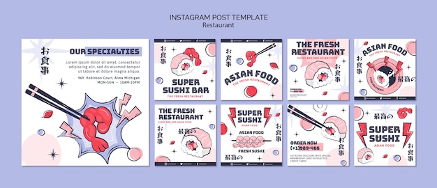 PSD grátis conjunto de postagem de instagram de restaurante de comida deliciosa