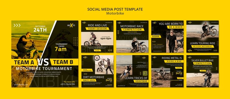 PSD grátis conjunto de postagem de mídia social de competição de moto