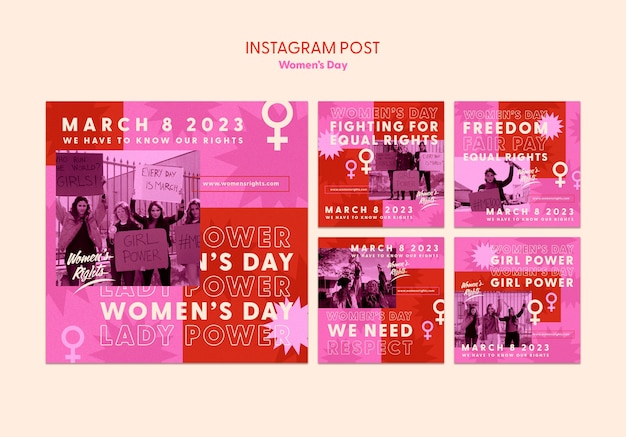 PSD grátis conjunto de postagem do instagram de celebração do dia da mulher