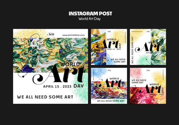 PSD grátis conjunto de postagem do instagram de celebração do dia mundial da arte
