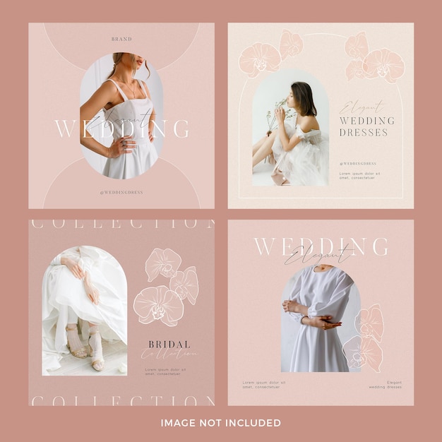 PSD grátis conjunto de postagem do instagram de modelo de casamento floral psd premium