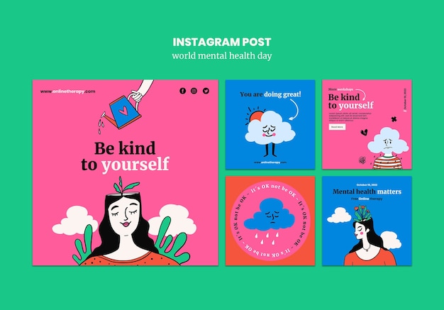 Conjunto de postagem do instagram do dia mundial da saúde mental