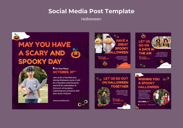 Conjunto de postagens de mídia social de Halloween