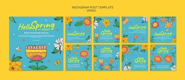Conjunto de postagens do instagram da temporada de primavera