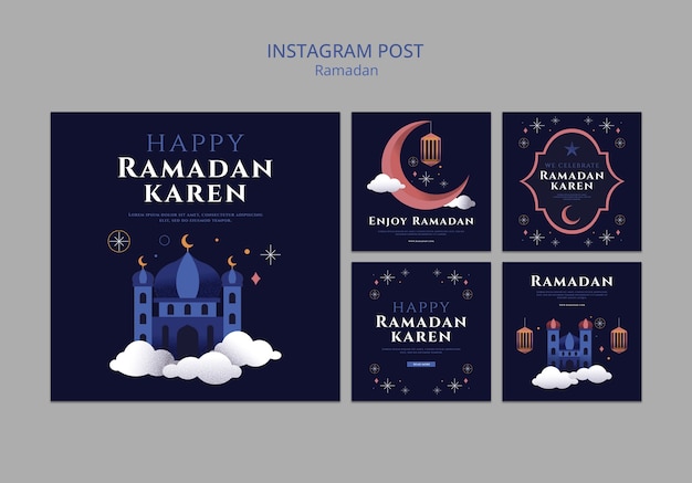 PSD grátis conjunto de postagens do instagram de celebração do ramadã